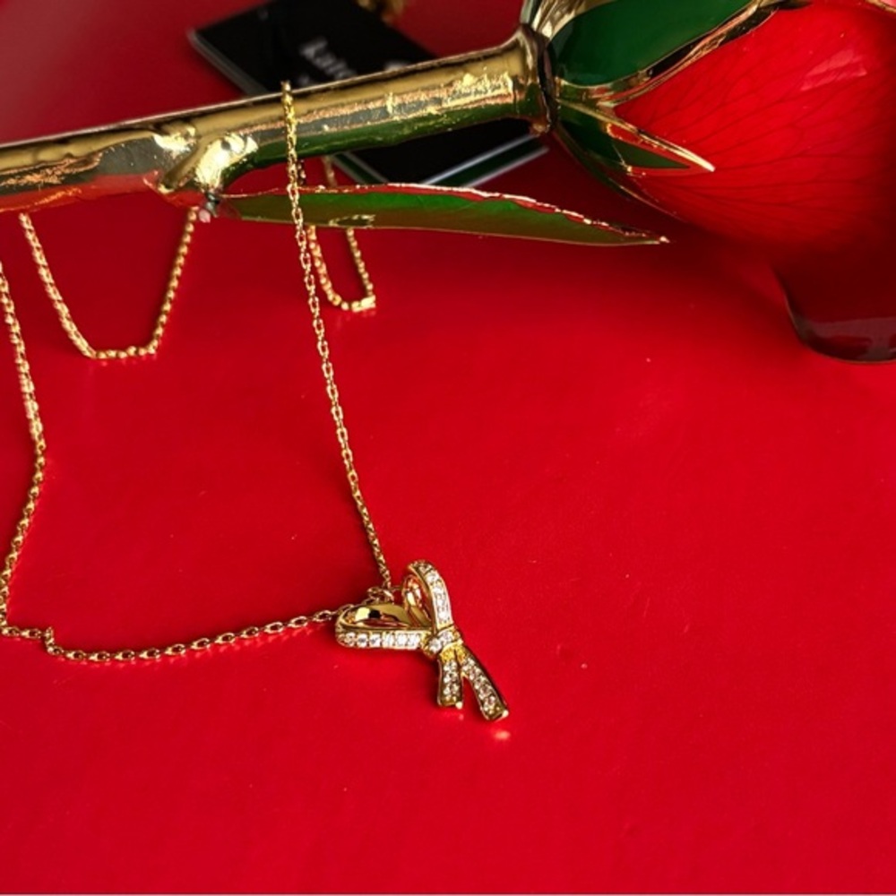 Kate Spade Necklace,Kate Spade Gold and Crystal Ribbon Necklace